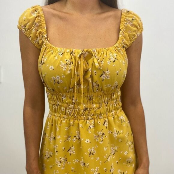 NWT Yellow Floral Mini Dress - Picture 6 of 10